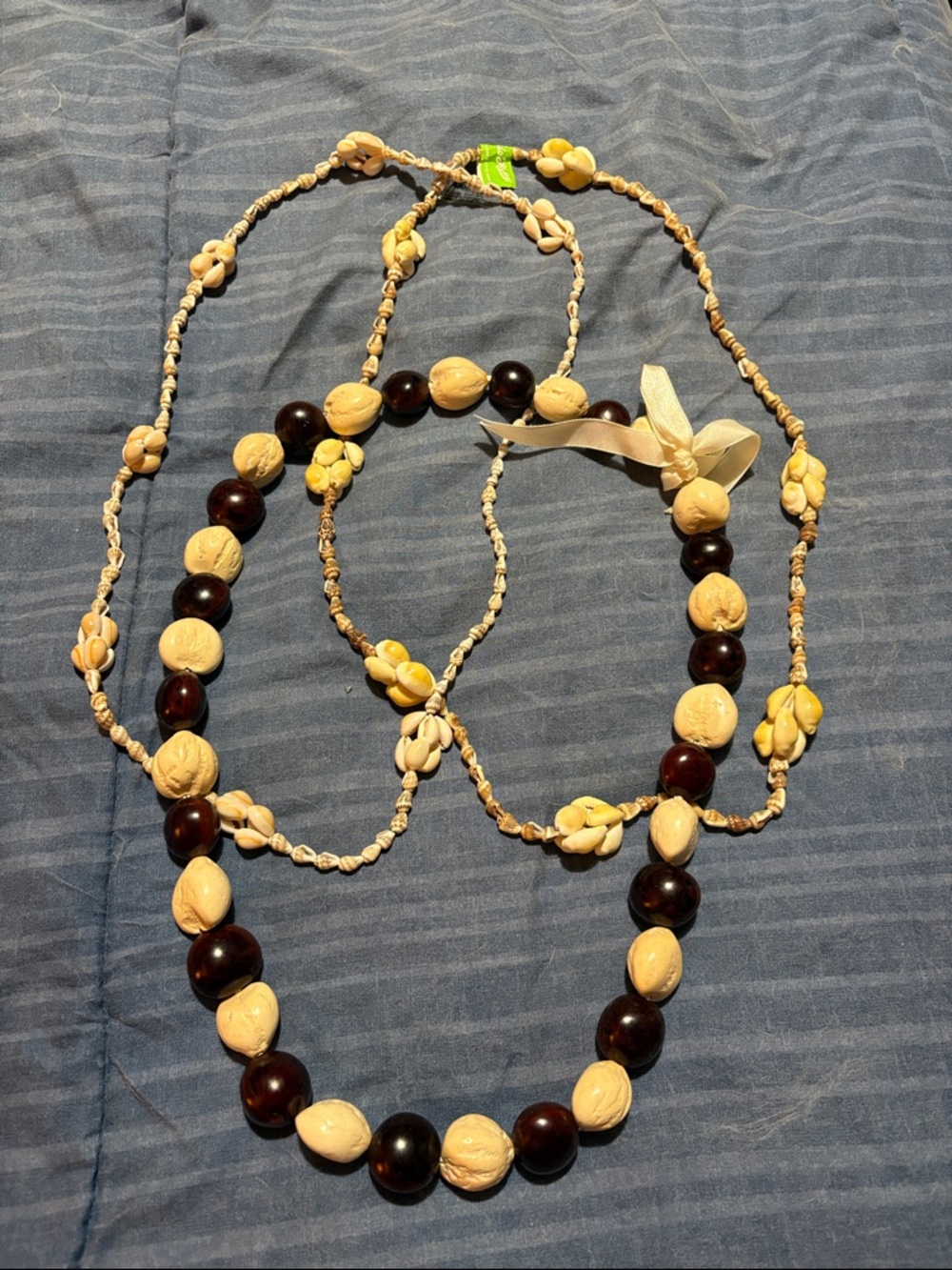 Handcrafted Hawaiian Shell and Bead Necklaces in Beige and Dark Brown